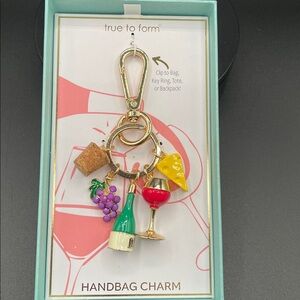 True to Form Gold Wine Inspired Handbag Charm Wine Cheese Grapes Charm NIB